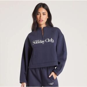 LOUNGE Sunday Club Navy Quarter Zip Sweatshirt, L